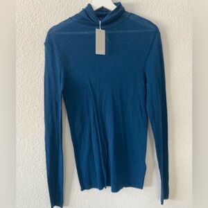 COS Teal Blue Merino Wool layering Turtleneck Large